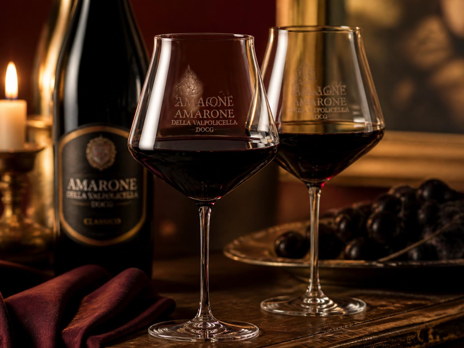 Duas taças de Amarone della Valpolicella à luz de vela